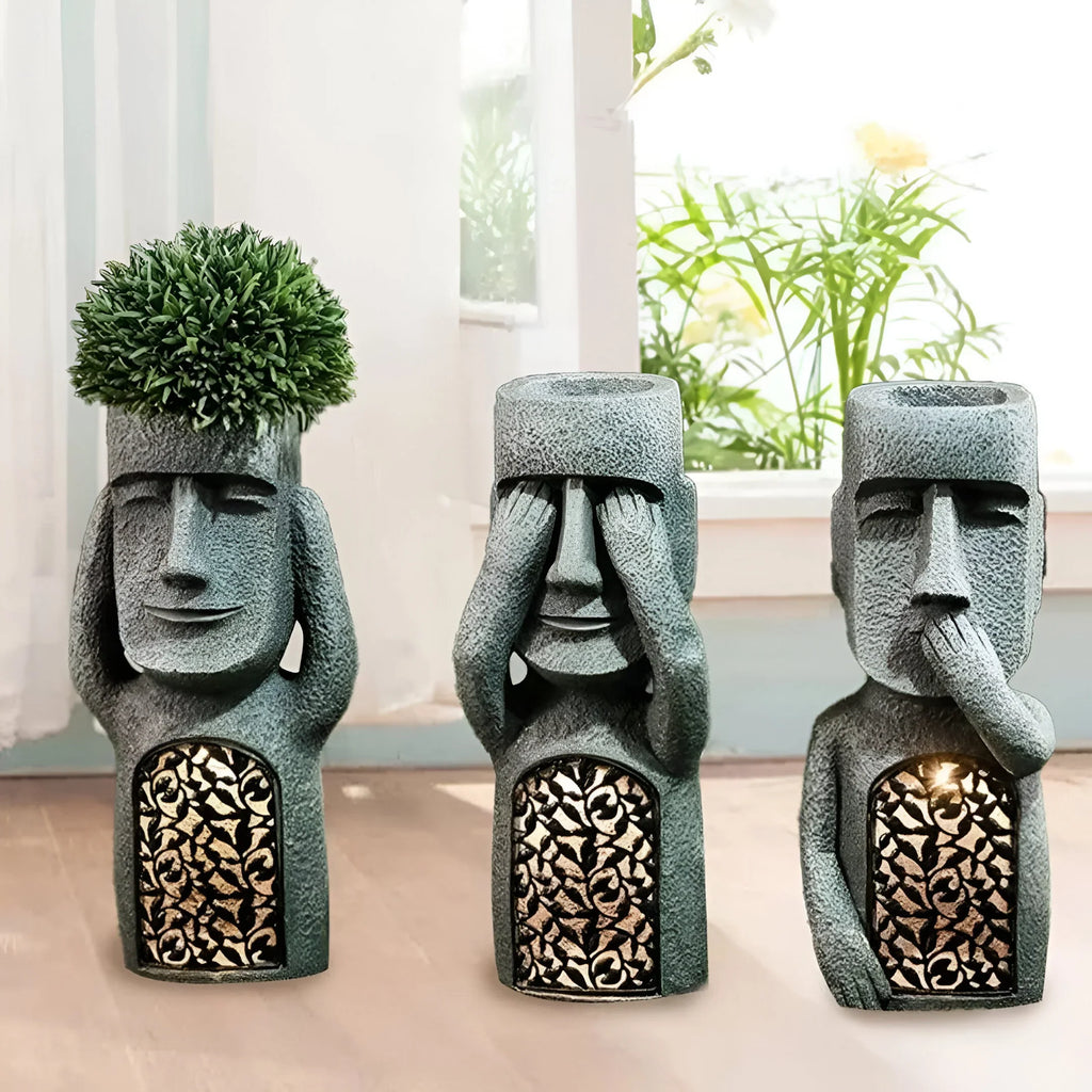 Solar LED Face Planter for Indoor and Outdoor Decor