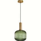 Modern Ribbed Glass Pendant Light with Brass Finish
