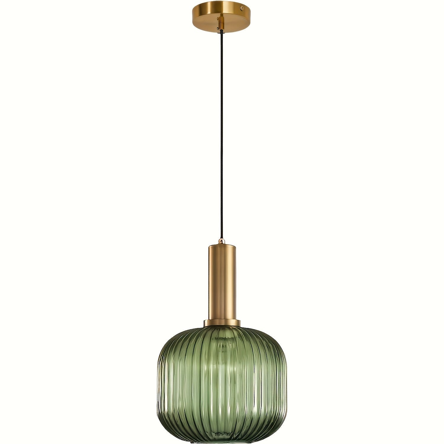 Modern Ribbed Glass Pendant Light with Brass Finish