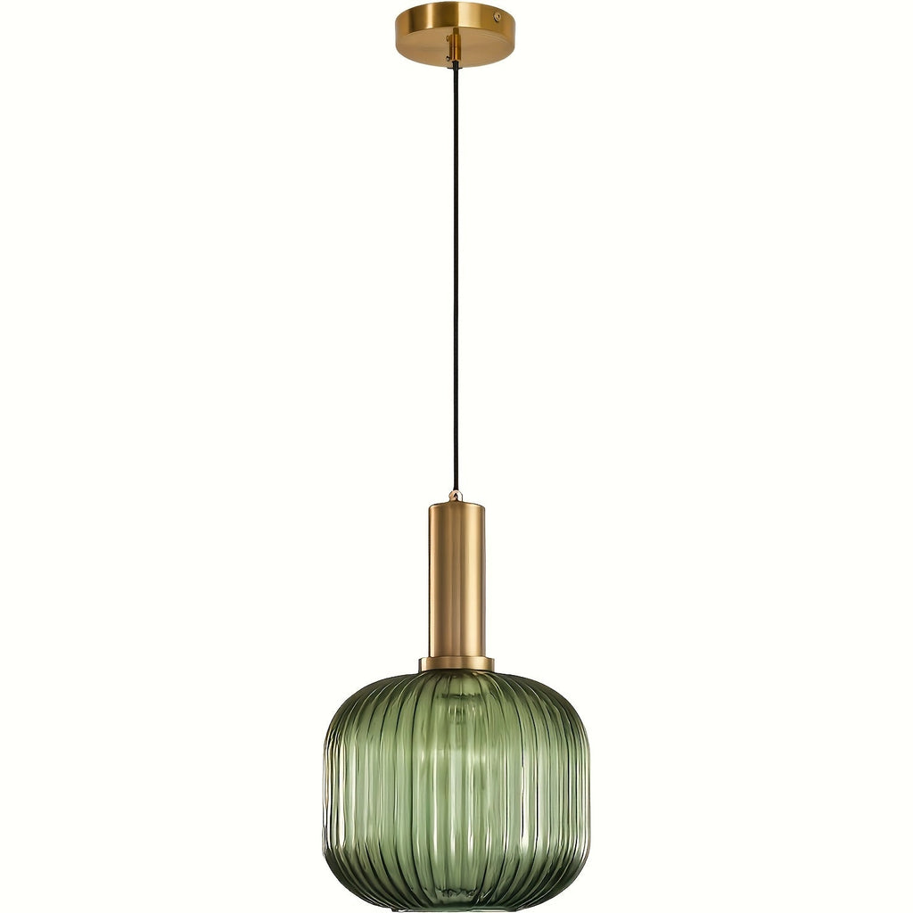 Modern Ribbed Glass Pendant Light with Brass Finish
