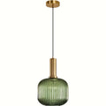 Modern Ribbed Glass Pendant Light with Brass Finish