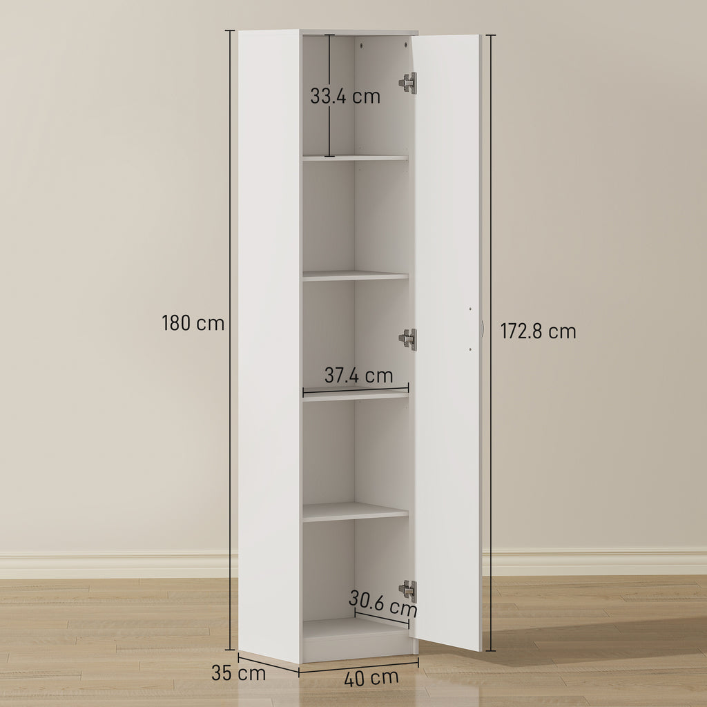 Slim Five-Tier Pantry Storage Cabinet with Soft-Close Hinges White