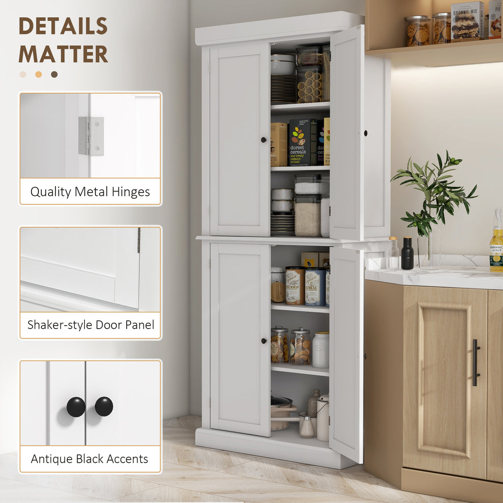 Freestanding Kitchen Cupboard with Six-Tier Adjustable Shelving and Anti-Tip Safety White