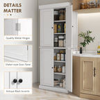Freestanding Kitchen Cupboard with Six-Tier Adjustable Shelving and Anti-Tip Safety White