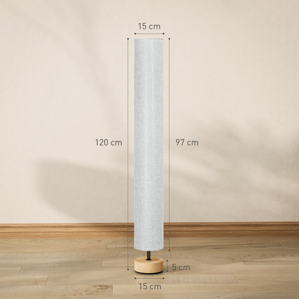 Modern Grey Standing Floor Lamp with Linen Shade and Wooden Base