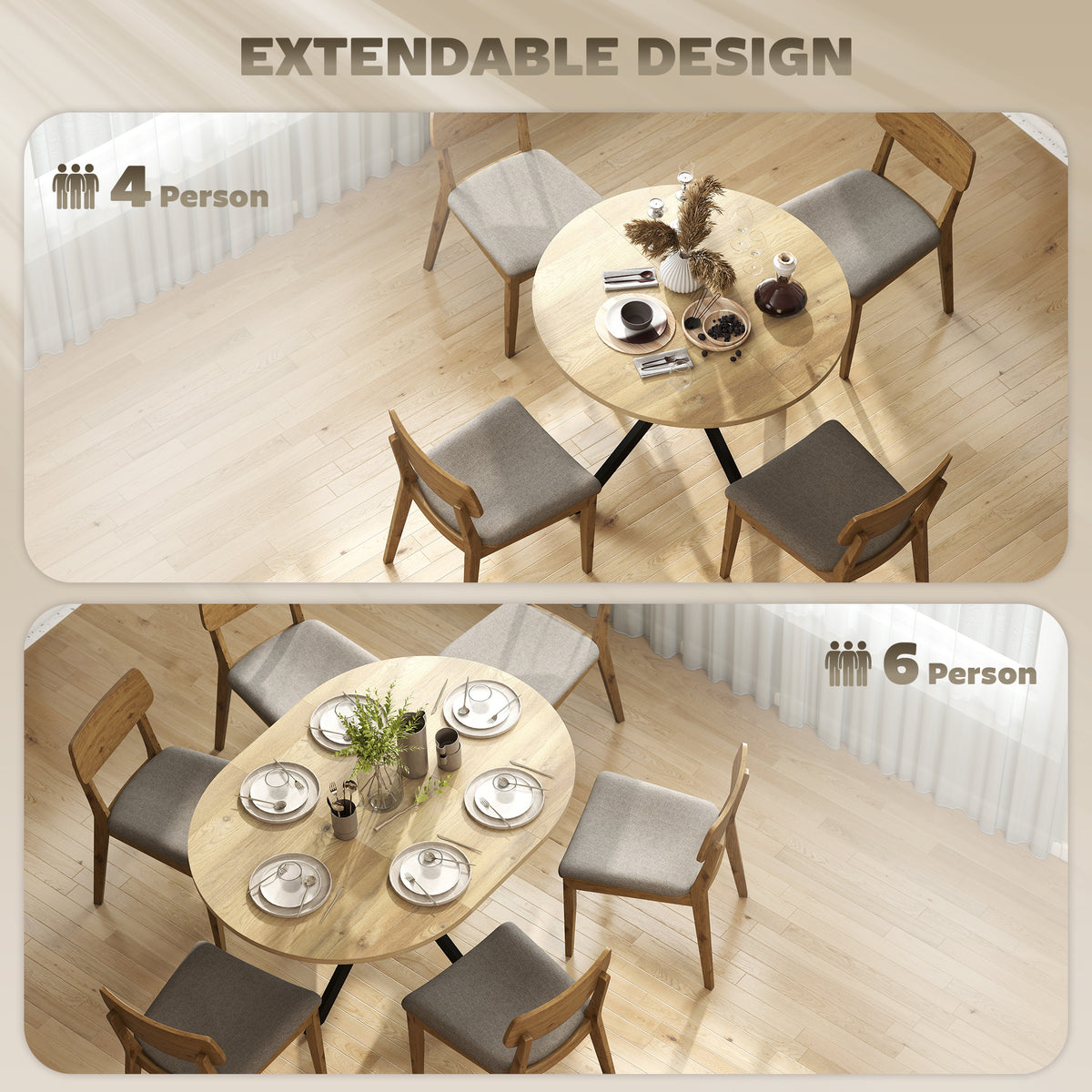 Extendable Industrial Dining Table with Butterfly Leaf Natural Wood