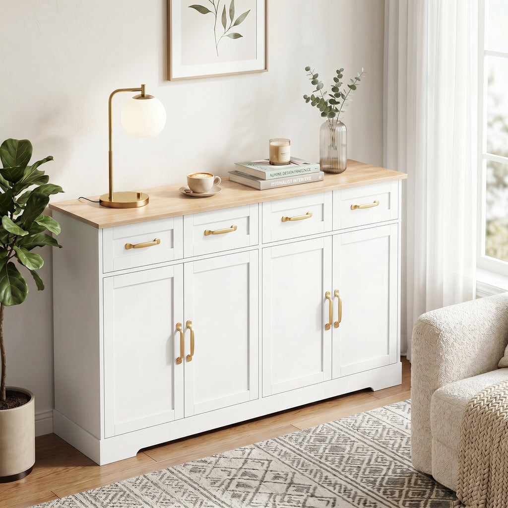 Sideboard Buffet Cabinet with Four Drawers and Adjustable Shelves