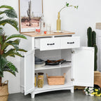 Coastal Sideboard with Wooden Countertop and Storage Drawers White