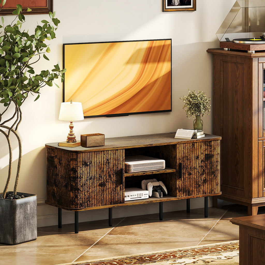 TV Stand Cabinet with Slatted Tambour Doors - Rustic Brown