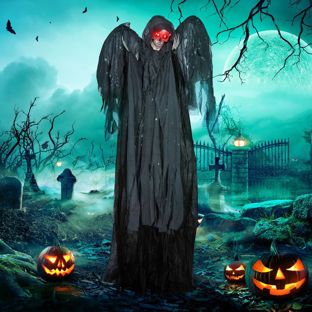 Grey Winged Grim Reaper Animatronic Halloween Decoration