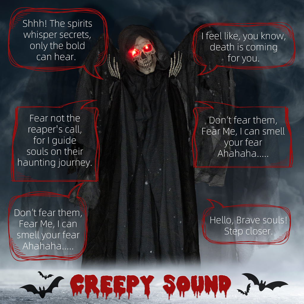 Grey Winged Grim Reaper Animatronic Halloween Decoration