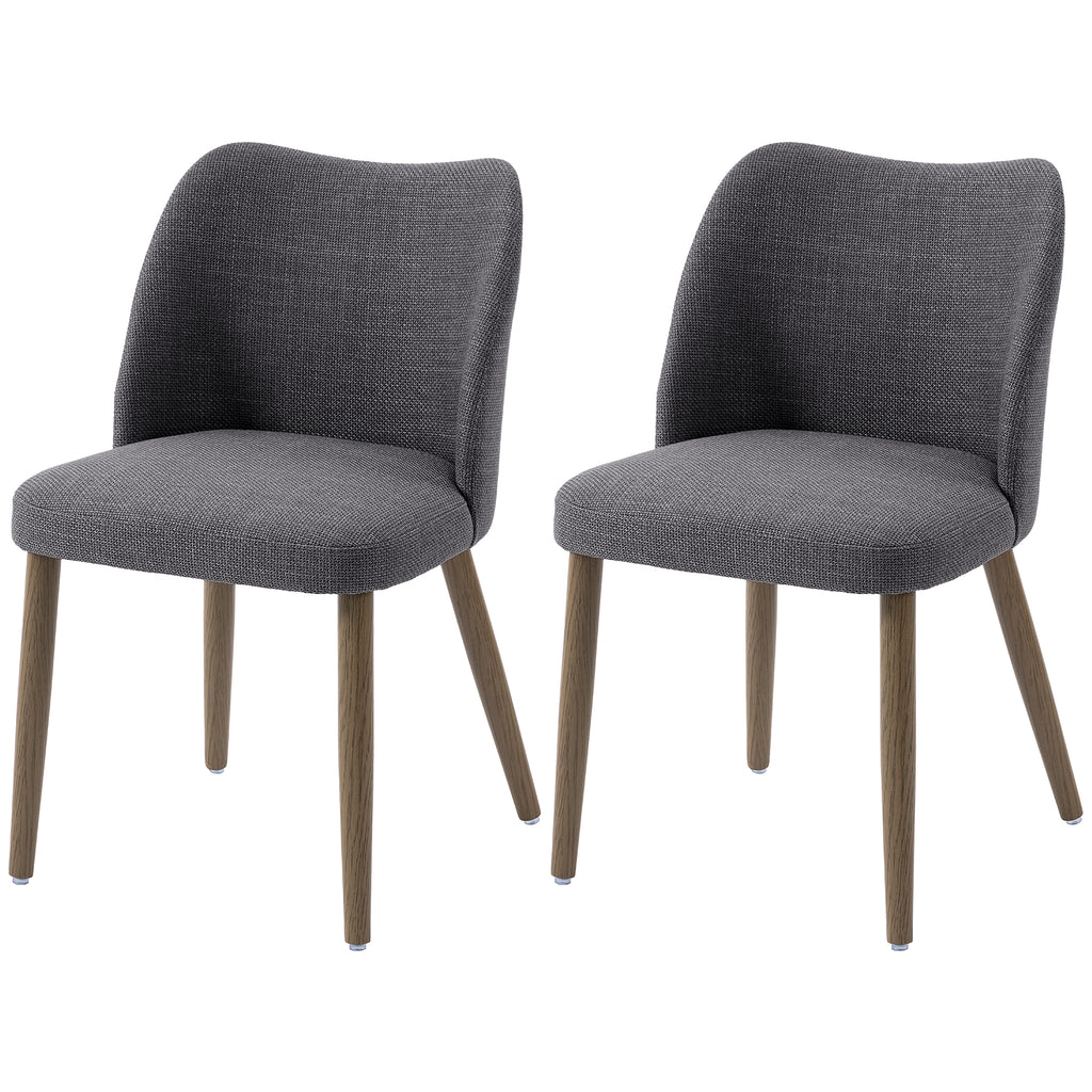 Linen Upholstered Dining Chairs Set of 2 with Curved Backrest Dark Grey