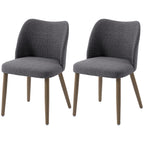 Linen Upholstered Dining Chairs Set of 2 with Curved Backrest Dark Grey