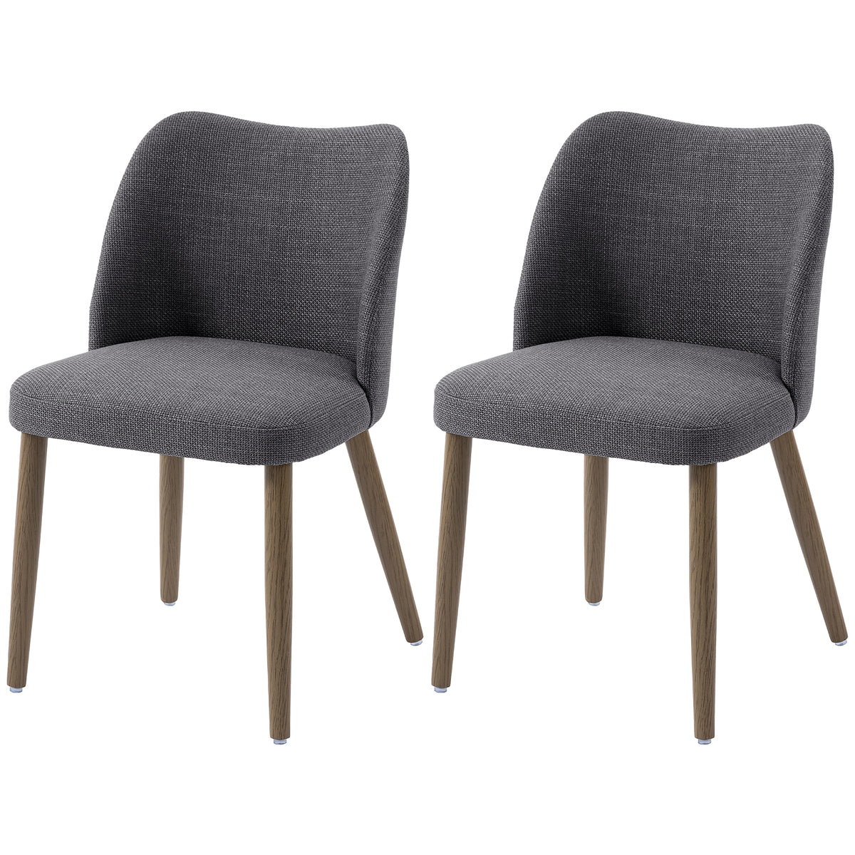 Linen Upholstered Dining Chairs Set of 2 with Curved Backrest Dark Grey