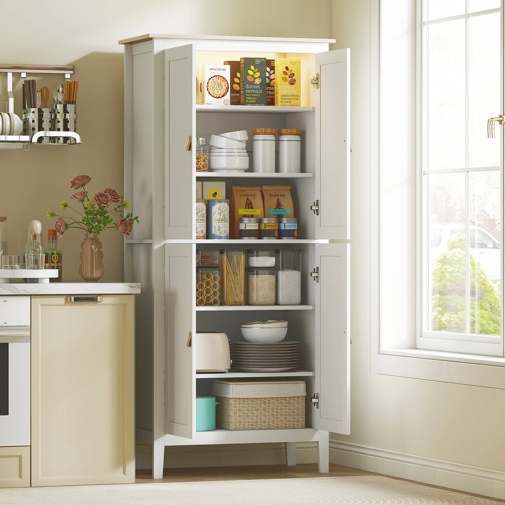 Tall Pantry Cupboard with Motion Sensor LED Light White