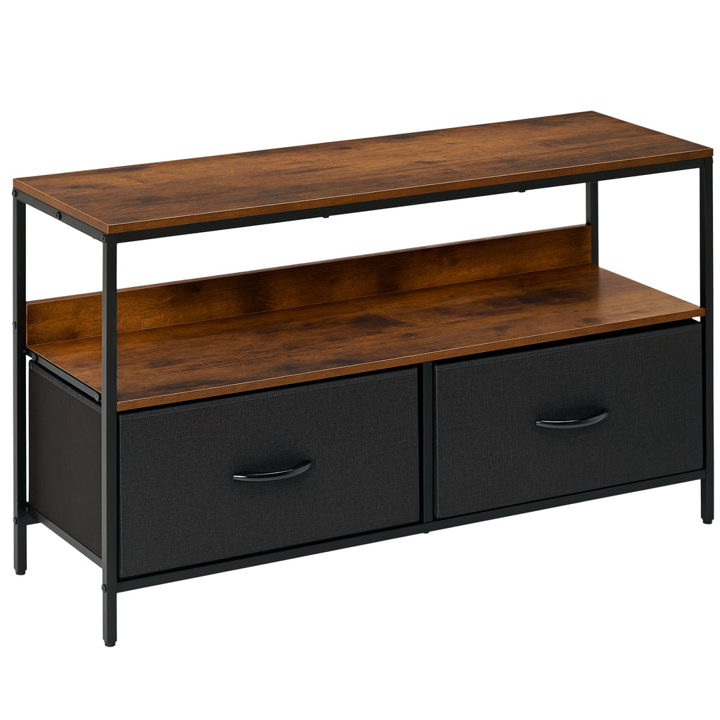 Rustic Brown and Black TV Cabinet with Foldable Linen Drawers