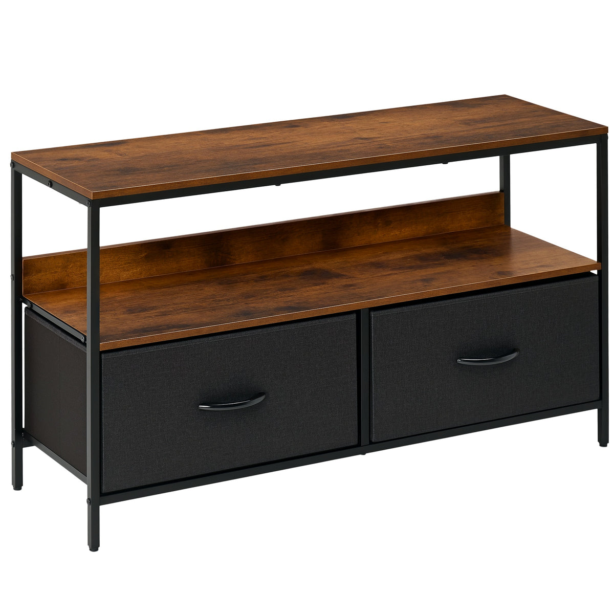 Rustic Brown and Black TV Cabinet with Foldable Linen Drawers