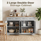 Sideboard Buffet Cabinet with Four Drawers and Adjustable Shelves - Grey