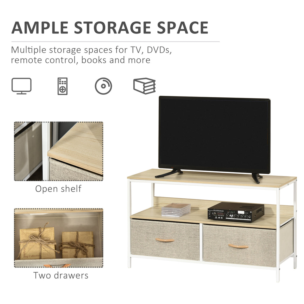 and Black TV Cabinet with Foldable Linen Drawers - Maple wood-effect