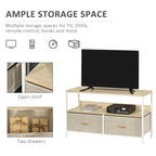 and Black TV Cabinet with Foldable Linen Drawers - Maple wood-effect