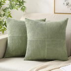 Corduroy Striped Throw Pillow Covers with Cross-Stitch Detail
