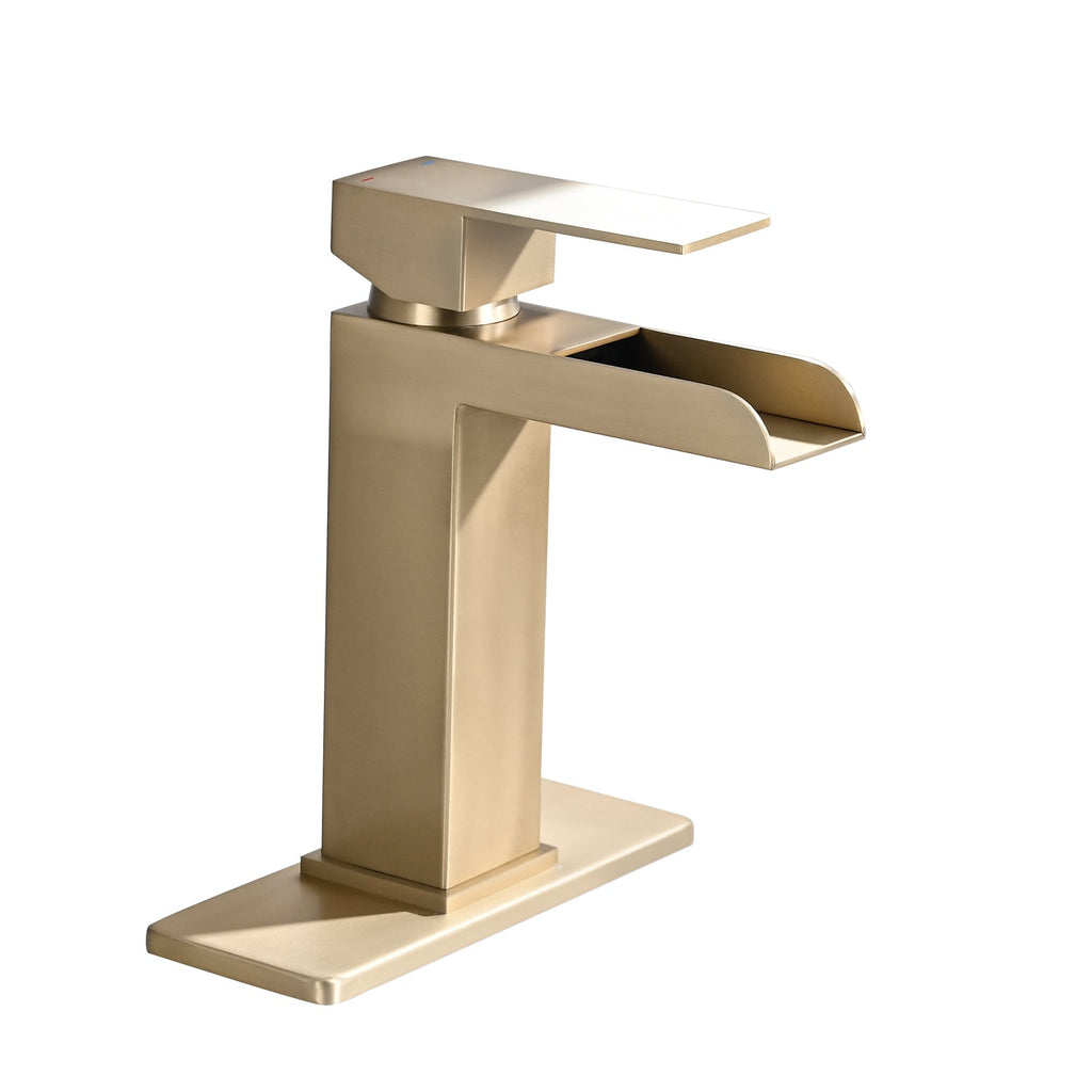Brushed Gold Waterfall Bathroom Faucet Modern Bathroom Decor