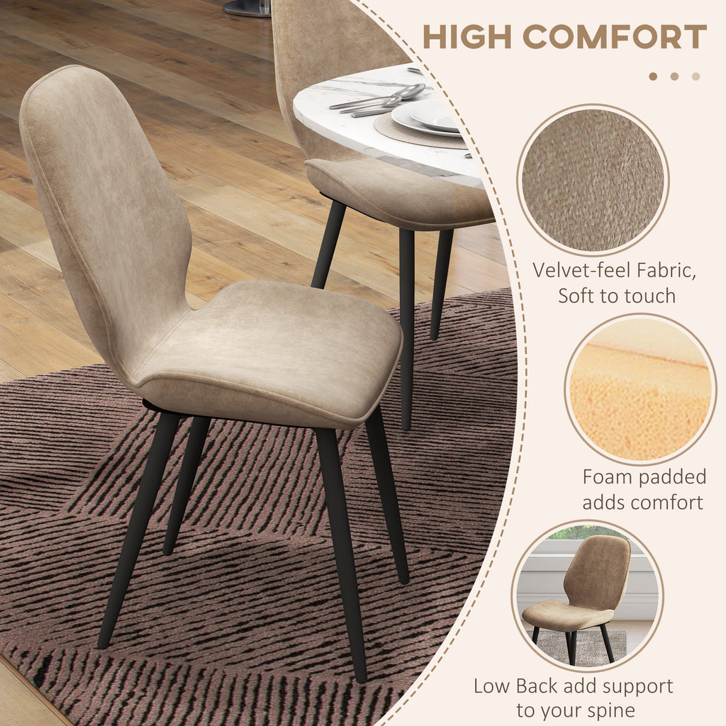 Velvet Dining Chairs Set of 2 with Steel Legs - Brown