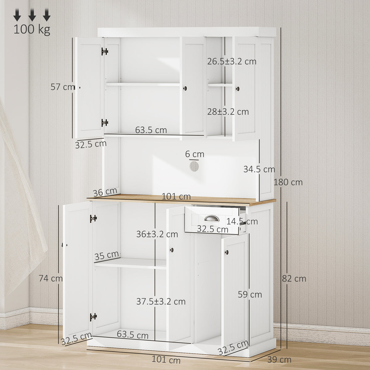 Kitchen Cabinet with Microwave Countertop and Storage Drawer White