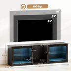 Black TV Stand with RGB LED Lights and Glass Shelves