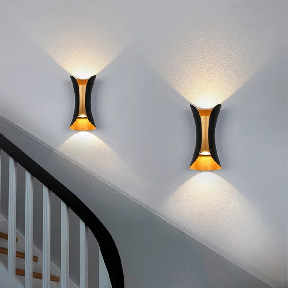 Modern Black and Gold Waterproof LED Up-Down Wall Light