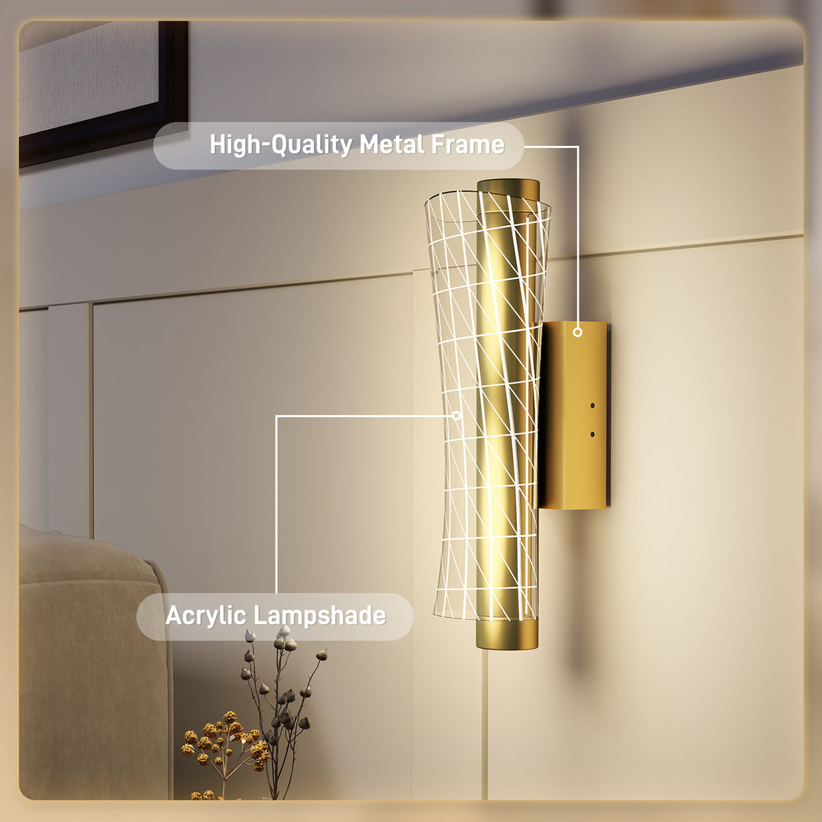 Wall Light Modern LED Geometric Mesh Wall Sconce - Gold Tone