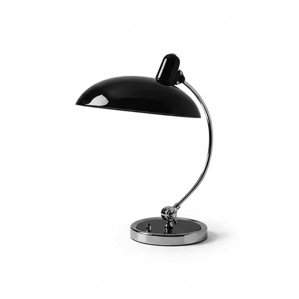 ScandiArc Table Lamp with Bauhaus-Inspired Curved Metal Design