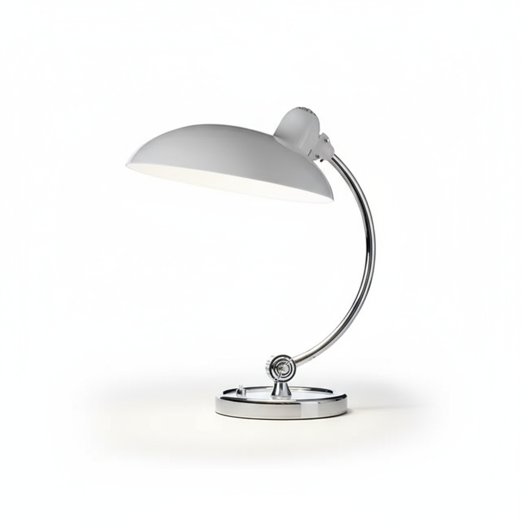 ScandiArc Table Lamp with Bauhaus-Inspired Curved Metal Design