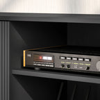 Black Beadboard TV Stand with 2 Cabinets and Open Shelves