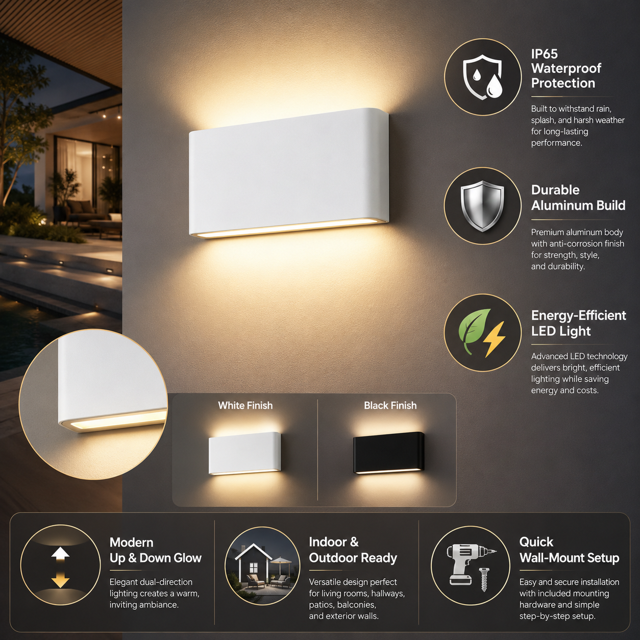 AeroBeam Waterproof Outdoor Wall Light in Durable Aluminium