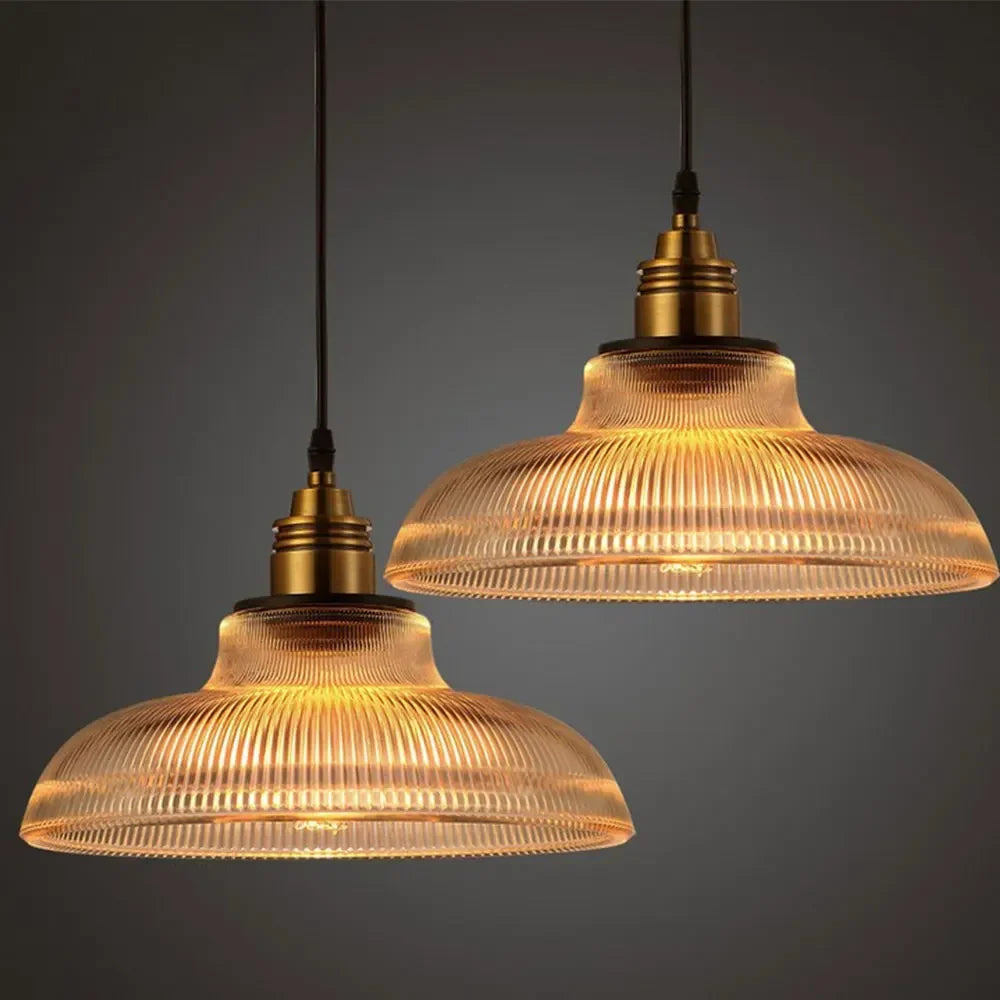 LumiVibe Ribbed Glass Pendant Light with Brass Detailing