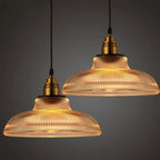 LumiVibe Ribbed Glass Pendant Light with Brass Detailing
