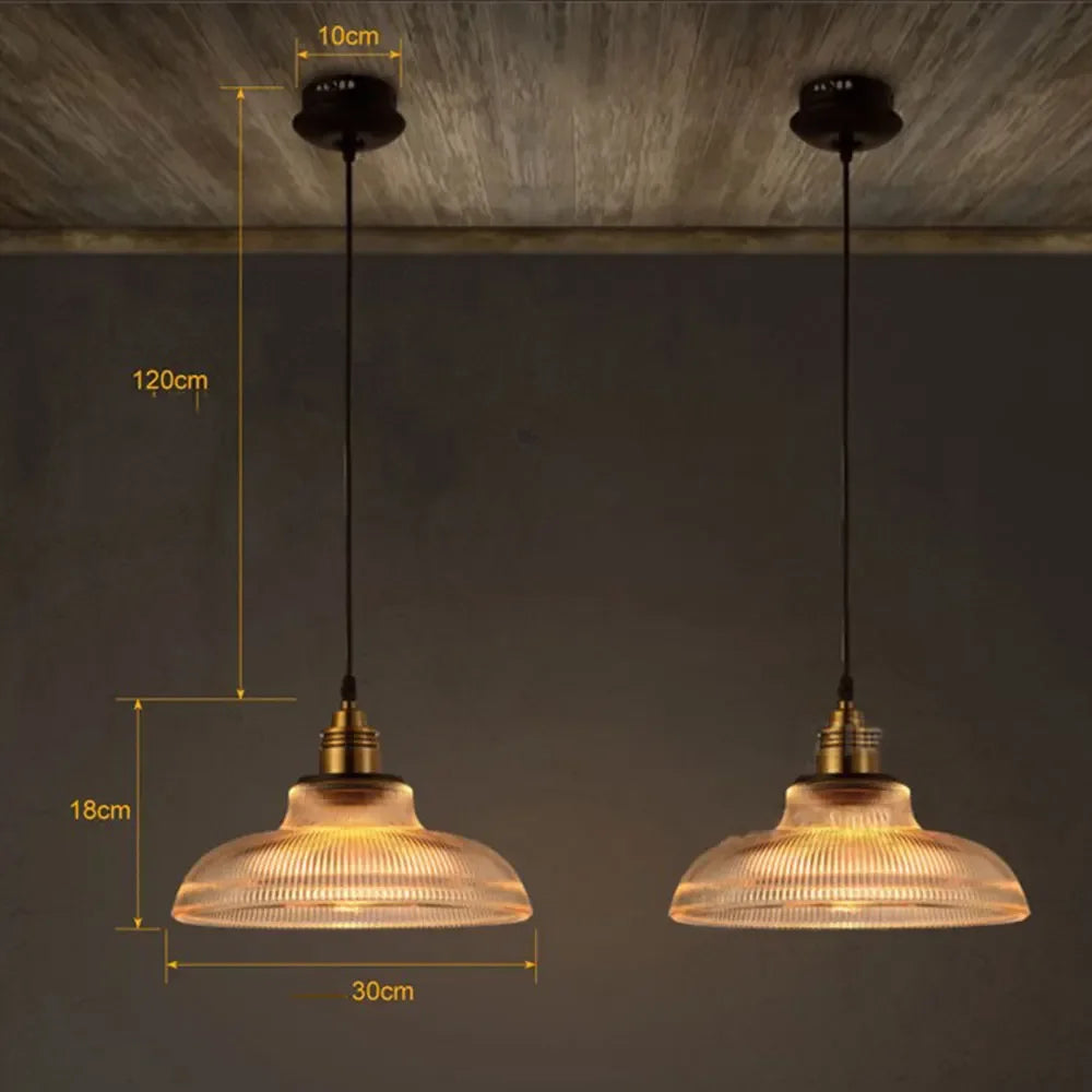 LumiVibe Ribbed Glass Pendant Light with Brass Detailing