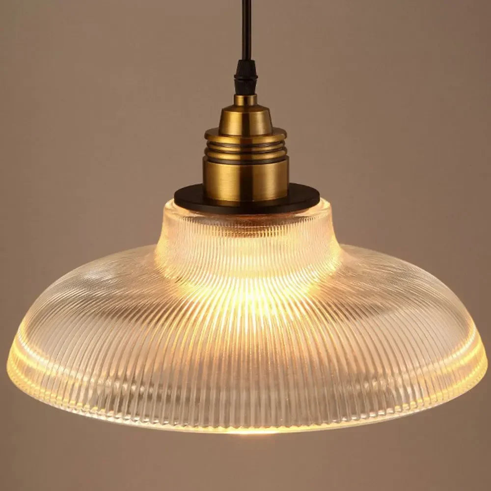 LumiVibe Ribbed Glass Pendant Light with Brass Detailing
