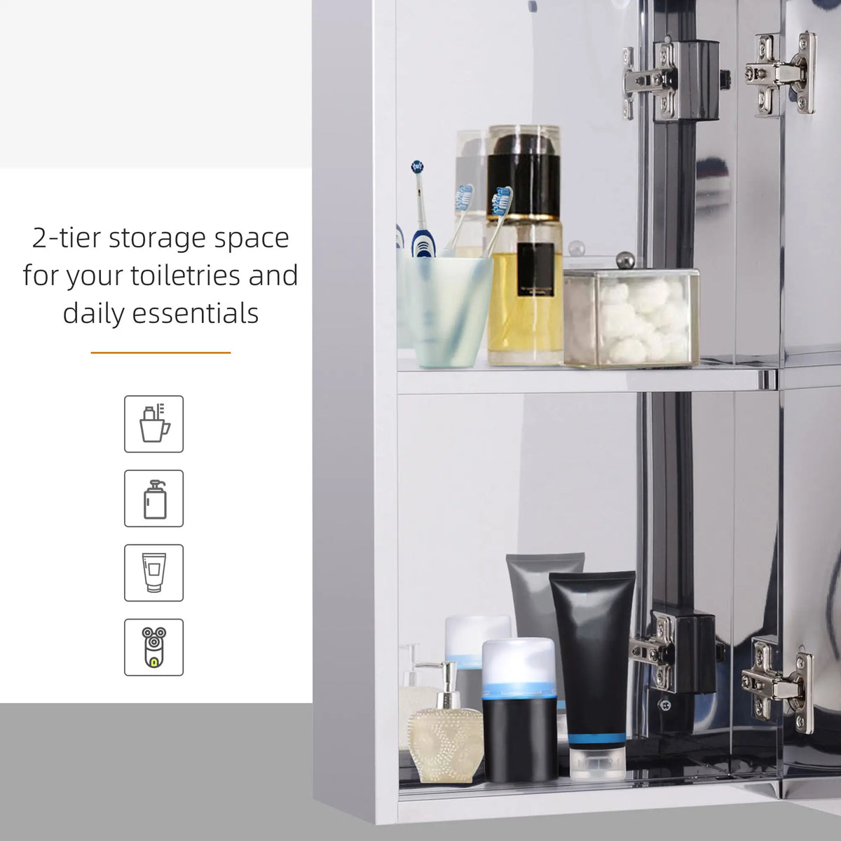 Stainless Steel Mirror Cabinet for Small Bathrooms and Cloakrooms