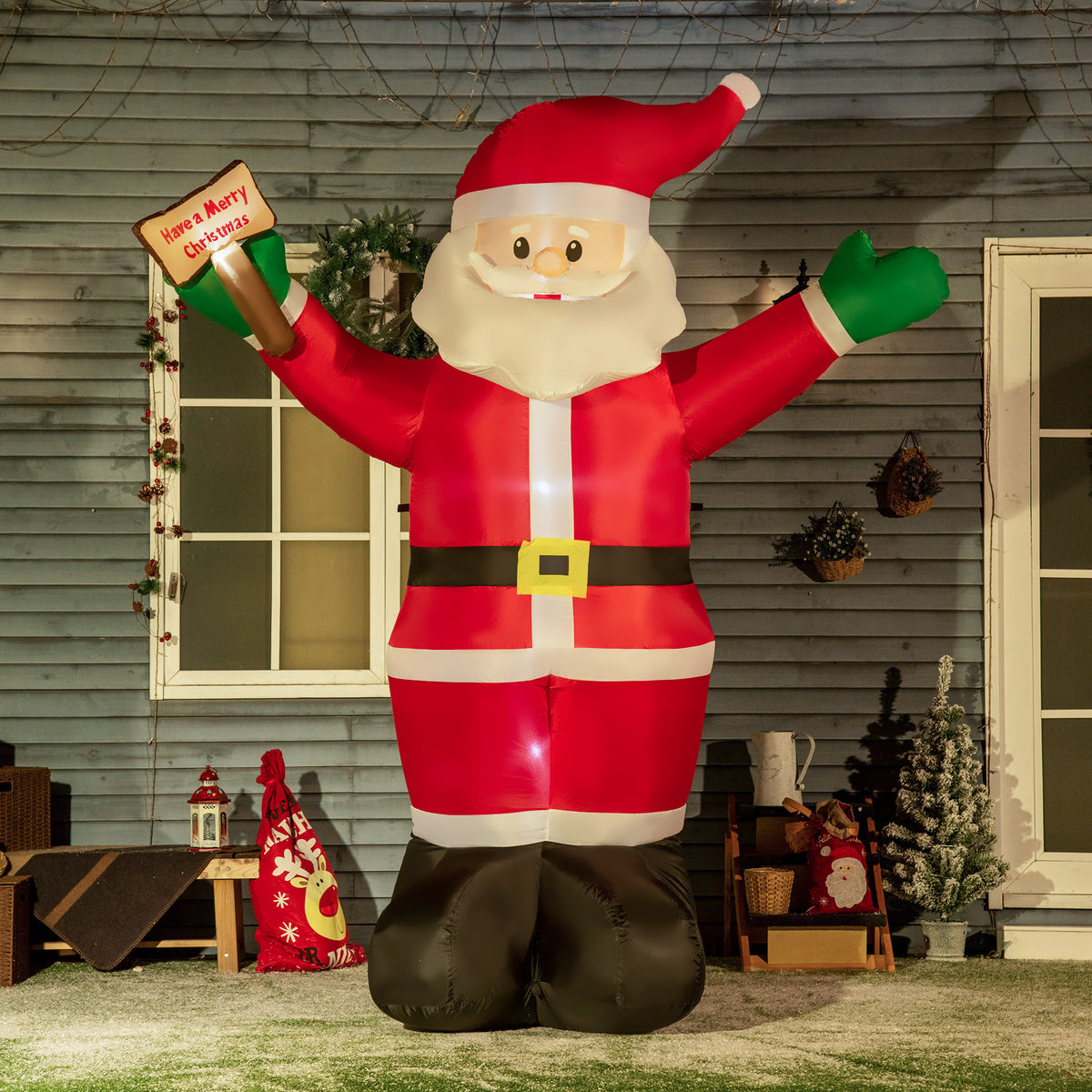 8ft Light-Up Inflatable Santa Claus with Blessings Sign Red