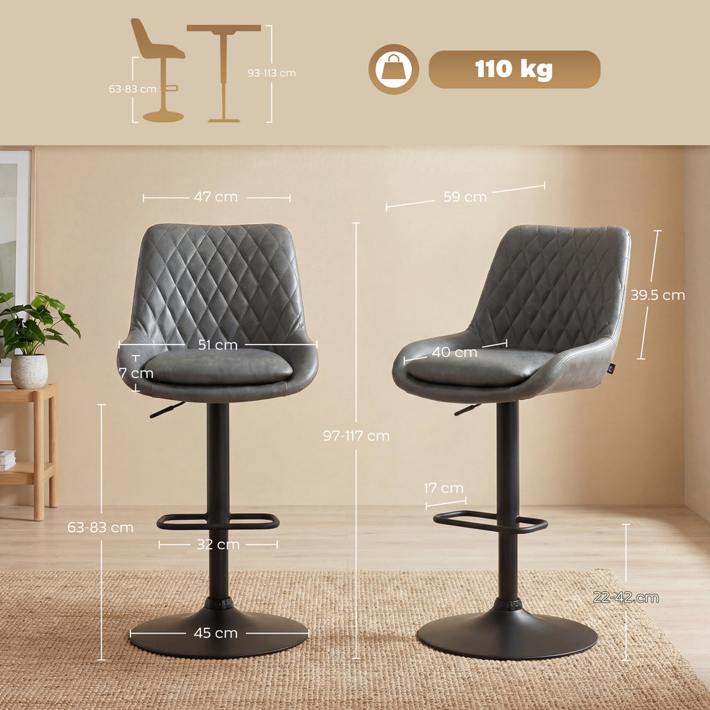 Retro Faux Leather Bar Stools Set of 2 with Adjustable Height
