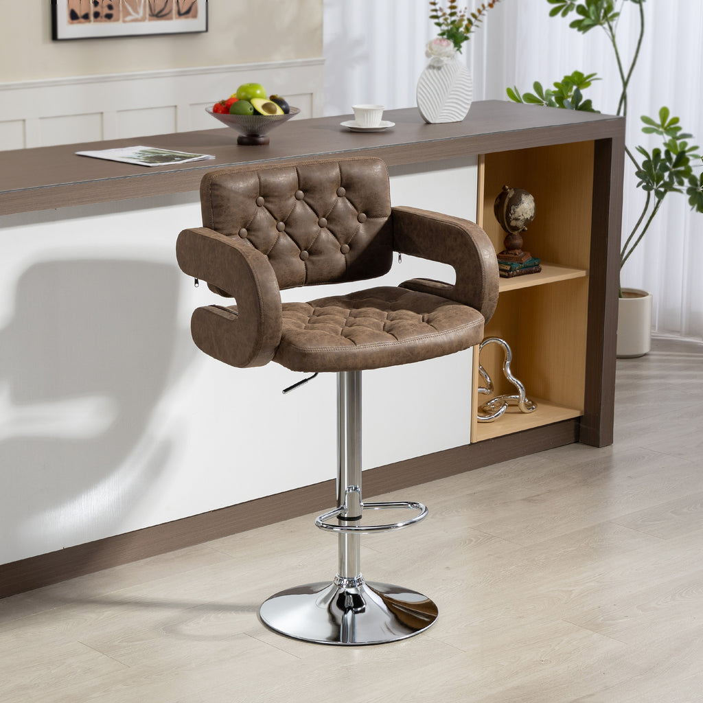 PU Leather Swivel Bar Stool with Backrest and Footrest - Coffee