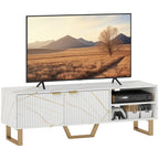 White Marble Effect TV Unit with Fluted Cabinet Doors