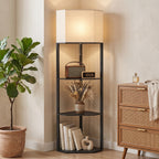 Corner Design Floor Lamp with Shelves and Pull Chain Switch