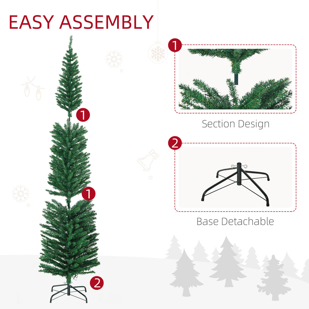 7.5ft Pre-Lit Pencil Shape Christmas Tree with Colourful LED Lights
