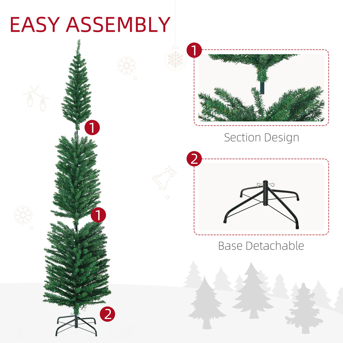 7.5ft Pre-Lit Pencil Shape Christmas Tree with Colourful LED Lights