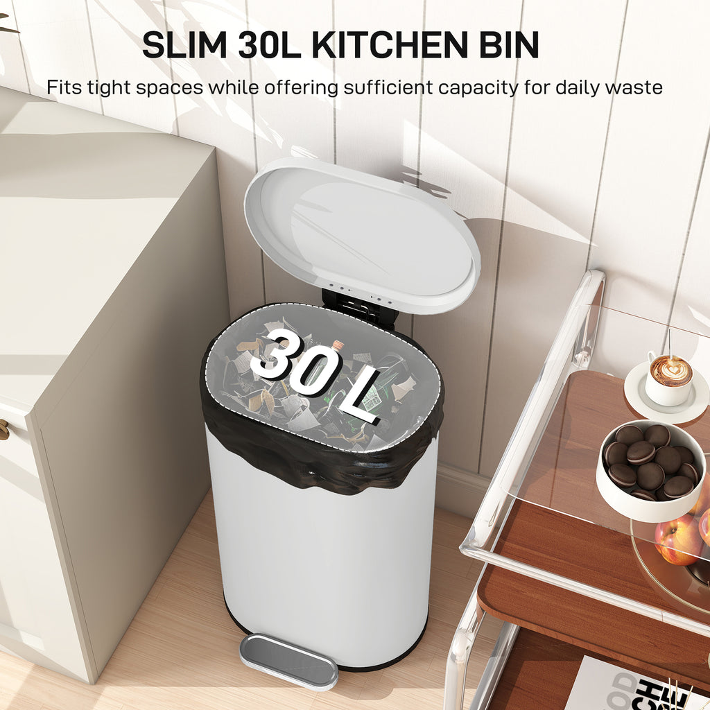Slim Curved Pedal Kitchen Bin with Soft-Close Lid - Cream