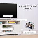 White and Wood TV Stand with Cabinets and Open Shelf