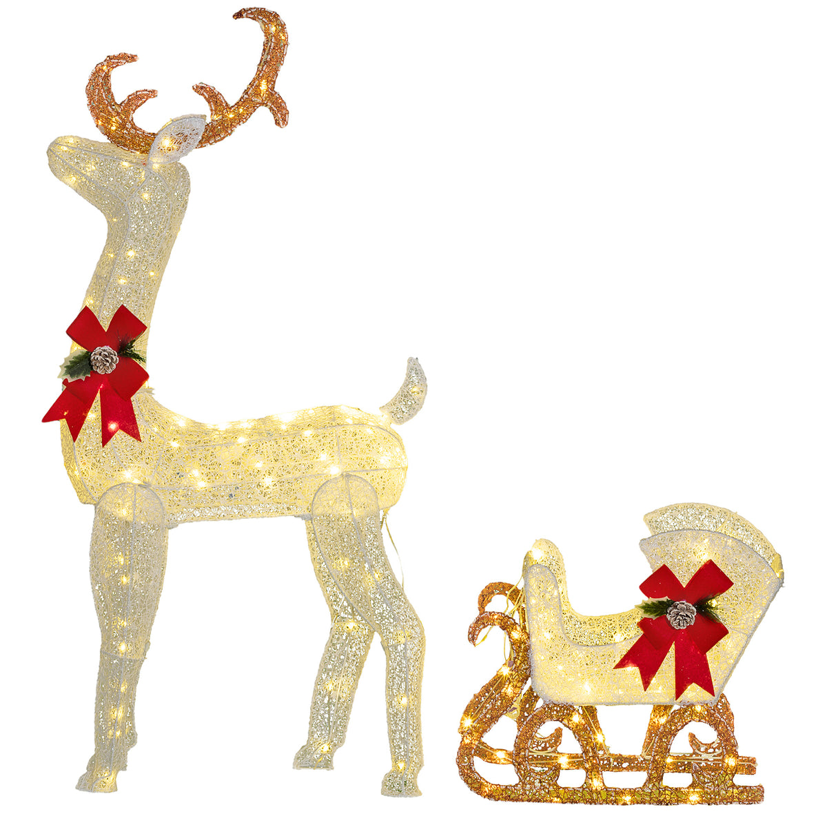 Light-Up Reindeer and Sleigh Christmas Decoration White